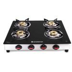 Wonderchef Galaxy 4 Burner Cooktop | 2 Medium, 2 Small Wide Spaced Burners | Highly Efficient Tri-pin Brass Burners | Precise Flame Control | BIS Approved 6mm Toughened Glass Top | 2 Year Warranty