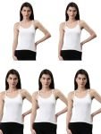 Dixcy Slimz Solid Slim Fit Scoop Neck Sleeveless Cotton Camisole for Women(Annie_White_S_Pack of 5