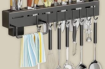 Deejay Kitchen Shelf Wall Mount Knife Holder,Towel Hanger, Spatula Ladle Hanging Hooks, Cutlery Holder Storage Rack High Grade Metal Multi-Purpose (44 x 4.5 x 8cm)
