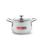 Crystal Trival Triply Stainless Steel Stock Pot | 3 Liters with Glass Lid | Biryani Pot, Handi Shaped/Casserole | Weight-1.7 kg | Induction Friendly | 100% Toxin-Free | Healthy Cooking, Less Oil Use