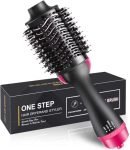 One Step Hair Dryer Brush – Hot Air Brush Hair Dryer & Volumizer | Heat Settings | Hair Straightener & Styler Brush for Fast Drying, Smoothening & Salon Blowout | Black & Pink