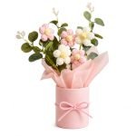 ONISWELL Handmade Crochet Flower Bouquet | Hand Woven Knitted Artificial Flowers | Decorative Floral Bunch for Office Desk, Table, Bedroom, Car, Wedding & Special Occasions (Pack of 1, Pink)