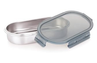 Attro Steelox Oval Stainless Steel Container with Plastic Seal Lid BPA Free Food Grade Leak-Proof Ideal for School, Office & Outdoor Lunch Pack – 540ml Grey