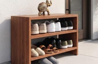 CABPRO Wooden 3 Tier Shoe Rack for Home, Shoe & Slipper Organizer Stand, Multipurpose Wooden Shoe Rack for Entryway Bedroom & Closet, DIY Assembly, Walnut Brown