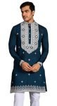 Kalaanj Men’s Embroidered Silk Kurta || Only Kurta (KALSS2503MK-Blue-XXL)