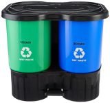 Amazon Brand – Solimo Plastic Oval Step-On Pedal 2-In-1 Dual Dustbin With Lid-15.4 Liters|Green&Blue