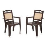 Nilkamal Plastic Chair for Living room with Arm |Set of 2 | 3 Year Warranty | For Home, Living Room, Outdoor | Brown & Beige Colour | CHR2197