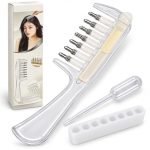 Hair Oil Applicator Comb, Refillable Scalp Massager & Liquid Dispenser with 7 Rounded Metal Tips, 3-Piece Set with Transfer Pipette and Silicone Stand, Clear Liquid Flow Applicator for Easy Hair Oil and Scalp Care