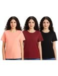 Amazon Brand – Symbol Women’s Cotton Stretch Regular Fit Round Neck Sleeveless T-Shirt (Combo Pack of 3) (TS-6 CONT_WINE & CORAL PINK & BLACK_L)