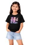 Girls Round Neck, Short Sleeve-L Black, Grey