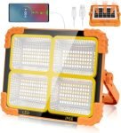 BRAMANI E COMMERCE 100W LED Construction Spotlight – Portable Battery Solar Light, 10000 LM, 12000 mAh USB‑Rechargeable, 4 Light Modes, 100W Work Light, Emergency Camping & Outdoor Lamp – Orange