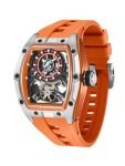 French Connection Limited Edition | Stealth Series | Skeleton Dial | Stainless Steel Silver & Orange Case | Premium Orange Silicone Strap | Automatic Watch for Men – FCA48O