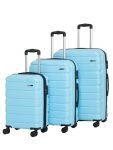Teakwood Small-Medium-Large 8 Wheels Trolley Bag, Hard Cabin with Zipper Closure, Adjustable Push Button & Cross Side Strap, TSA Lock System 360 Degree (Set of 3, Sky Blue)