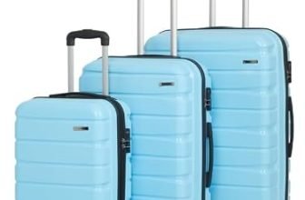 Teakwood Small-Medium-Large 8 Wheels Trolley Bag, Hard Cabin with Zipper Closure, Adjustable Push Button & Cross Side Strap, TSA Lock System 360 Degree (Set of 3, Sky Blue)