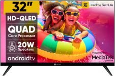 realme TechLife 80 cm (32 inch) QLED HD Ready Smart Android TV with Thunder OS, Live TV, Netflix, 100+ Apps, 20W Speakers, 300 Nits Brightness, Bezel-less Design(32HDSQRWWTQ)