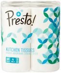 Amazon Brand – Presto! 2 Ply Kitchen Tissue Paper Roll | 240 Pulls | 60 Kitchen Towels X 4 Rolls | Soft And Highly Absorbent | 100% Natural Virgin Cellulose Fiber