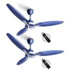 LONGWAY Zephyr 1200 mm BLDC Ceiling Fan with Remote Control | BEE 5 Star Rated Energy Efficient | Ultra High Speed 3 Blade Anti-Dust Decorative Ceiling Fan (Silver Blue, Pack of 2)