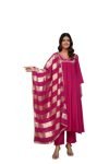 Jainica Solid A-line kurta set with printed dupatta