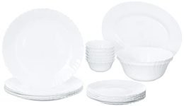 Larah by Borosil Fluted Series Snow Opalware Dinner Set | 21 Piece for Family of 6 | Microwave & Dishwasher Safe | Bone-Ash Free | Crockery Set for Dining & Gifting | Plates & Bowls | White