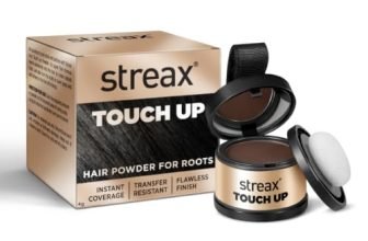 Streax Hair Root Touch Up for Grey Hair, Brown – 4gm | Hair Cover Up Powder I Covers Grey Hair & Bald Patches | Instant Hair Colour Touch Up, Beard touch up for men