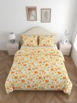 haus & kinder Microfiber Double Flat 200 TC Printed 1 Bedsheet with 2 Pillow Covers(Blue)