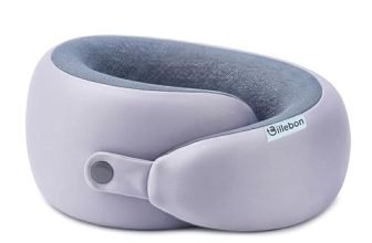 Billebon Memory Foam Neck Pillow with Cooling Gel, Snake Shape Travel Pillow with Snap Button, Neck Rest for Travelling & Flight Travel, Ergonomic Support for Comfort & Pain Relief, Grey, Single