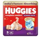 Huggies Complete Comfort Wonder Pants | Pant Style Baby Diapers Small Size (S), 86 Count | India’s Fastest Absorbing Diaper, Prevents Diaper Rash, Ideal for 4 to 8 Kgs