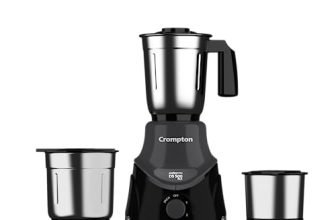 Crompton DS 500 BLKX 500-Watt Mixer Grinder with Powertron Motor & Motor Vent-X Technology (3 Stainless Steel Jars, Black & Grey)