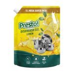 Amazon Brand – Presto! Dishwash Gel | Lemon | 5 L Refill Value Pack | Dishwash Liquid | Cuts Through Grease | Safe On Hands