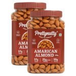 PrettyNutty American Almonds 1kg – Premium Handpicked, High-Protein Healthy Nut Snack (500g [Pack of 2])