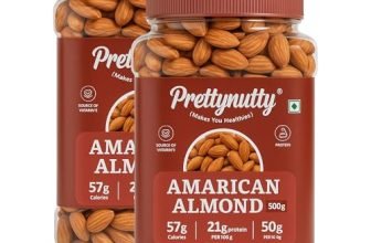 PrettyNutty American Almonds 1kg – Premium Handpicked, High-Protein Healthy Nut Snack (500g [Pack of 2])