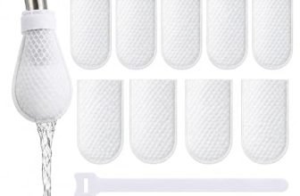 White Mesh Faucet Outlet Covers Set with Securing Straps | Soft fabric-style mesh sleeves · Elastic openings for secure fit · Physical particle barrier