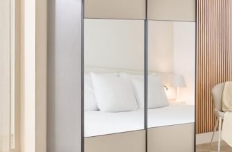 Home Centre | Tiffany 2-Door Sliding Wardrobe with Mirror- Grey | Full Length Mirror for Home | Engineered Wood | Grey | 1 Year Warranty