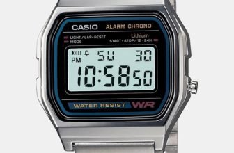 CASIO A-158WA-1DF Vintage A158WA-1DF Black Dial Silver Stainless Steel Band Digital Watch  – For Men & Women