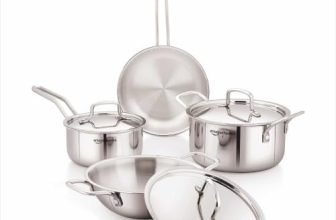 Amazon Basics Triply Stainless Steel Cookware Set 7 Pcs – Deep Kadai(3.4L), Saucepan(1.7L), Casserole(1.8L), Frypan(1.2L) | With 3 Stainless Steel Lids | Dishwasher Safe | Induction and Gas Compatible