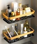Perpetual Self – Adhesive Bathroom Shelf For Wall, Multipurpose Wall Mounted Bathroom and Kitchen Organiser Without Drill, Space Saving Stand For Bathroom And Kitchen Wall (Pack Of 2) Gold