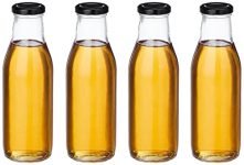 Amazon Brand – Solimo Glass Bottle with Airtight Cap (Transparent, 500 ml) – Set of 4