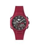 Lacoste Men Analogue Lc33 Qtz Basic Black Round Dial Watch|Red Silicone Material|Red Color Band – 2011368