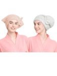 Cortina Microfiber Hair Towel Cap, Soft Absorbent Quick Drying Cap for Curly Thick Hair, Wrap Cap for Women Girls-Pack of 2, Lt. Pink-White, 380 Tc