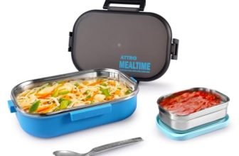 ATTRO Meal Time Stainless Steel Insulated Lunch Box with Small Container Airtight Leak-Proof Perfect for Office, School, Picnic, 800 ml – Sky Blue