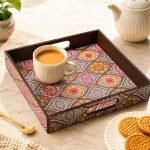 GKD Wooden Serving Tray – Royal Blue Mandala Design – 11×11 Inch MDF Tea, Coffee, Breakfast Tray – Square Tray for Home Décor, Dining Table, Kitchen & Gifting