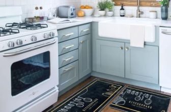 DIVINE DRAPE Anti Fatigue Kitchen Floor Mat Set, 2 Pcs Non Slip Cushioned Runner Mats for Standing, Sink & Cooking Area, Easy Clean Comfort Mats for Kitchen Floor, Blue Spoon Design