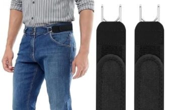 Hddify Buckle-Free Elastic Waistband Belt Set of 2, Adjustable Metal Hook Stretch Straps, Invisible Belt Alternative for Jeans, Pants and Work Trousers for Men and Women
