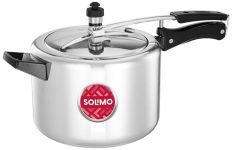 Amazon Brand – Solimo – Sleek Induction Bottom Aluminium Pressure Cooker – 5 Liter (Inner Lid), Silver