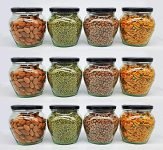 SITOVI Transparent Glass Jar and Container Air Tight Black Lid for Kitchen 400 ml Mataki Glass Jar with Airtight Metal Lid Pack of (6)