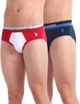 U.S. POLO ASSN.. Mens OEB02 Elasticized Waist Underwear Briefs – Pack of 2(OEB02-P2_RED-White/Navy_L)