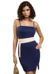 Tokyo Talkies Navy Blue Belt Detailed Shoulder Straps Bodycon Dress