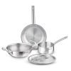 Bergner TriPro 4 Pcs Tri-Ply Stainless Steel Induction Bottom Cookware Set – 22cm (2L) Kadai and 22cm (1L) Frypan with Common Stainless Steel Lid, 14cm (1L) Teapan, Less Oil Use, Easy to Clean