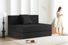 Rosebell Lightweight Easy One Person Sofa Cum Bed Jute Fabric- Washable Cover- Including 1 Cushion – Size 3′ X 6′ Ft Perfect for Home for Guests – Black Color