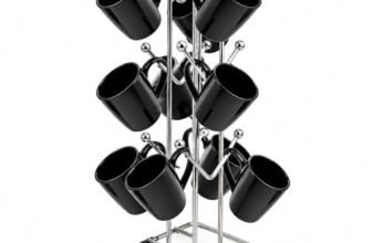 Bromine Chrome Metal Mug Tree Stand with 12 Hooks, 37 cm